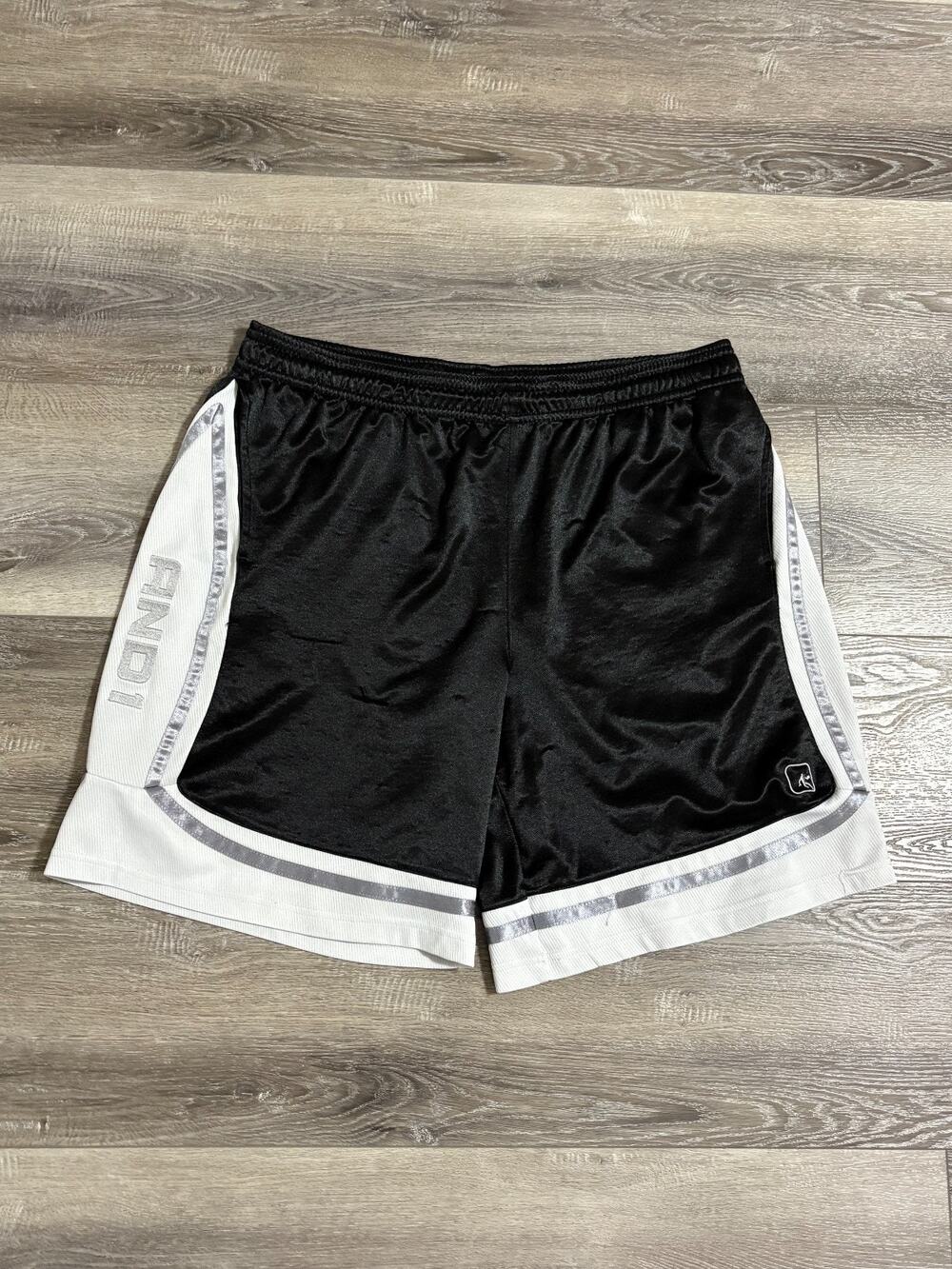 Vintage AND1 Black Striped Baggy Basketball Shorts Workout Retro - Men’s XXL 2XL